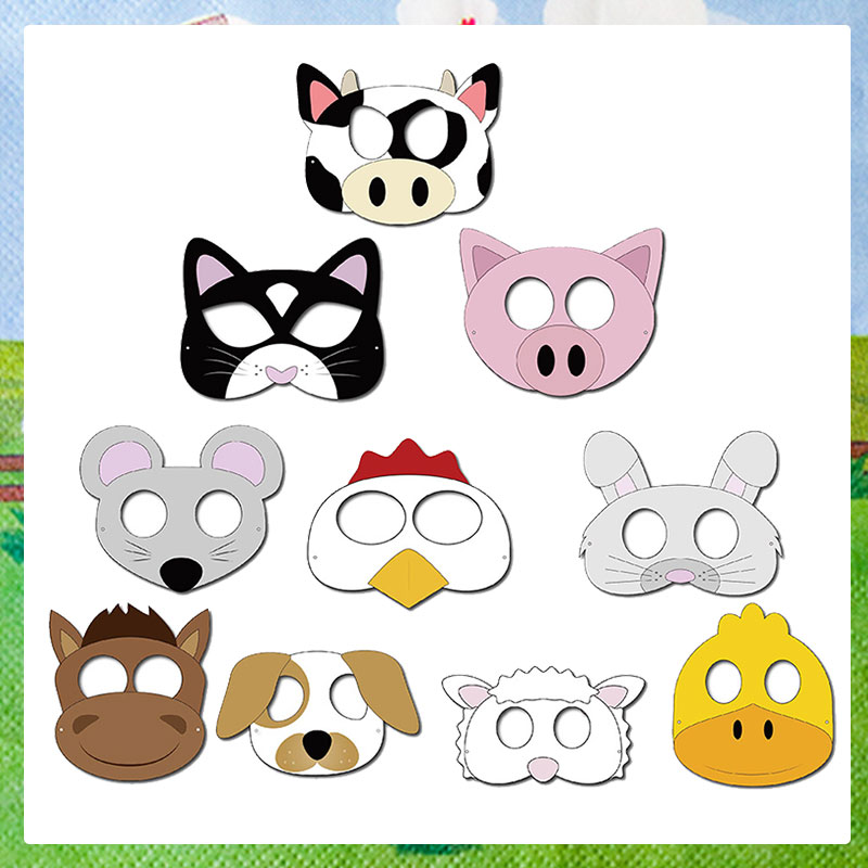 Party Games Gender Reveal - หน้ากากกระดาษลายการ์ตูนสัตว์ธีมฟาร์ม 10 ชิ้น สำหรับงานปาร์ตี้วันเกิด ของตกแต่งเกม ของใช้สำหรับถ่ายรูปวันเกิดน่ารัก